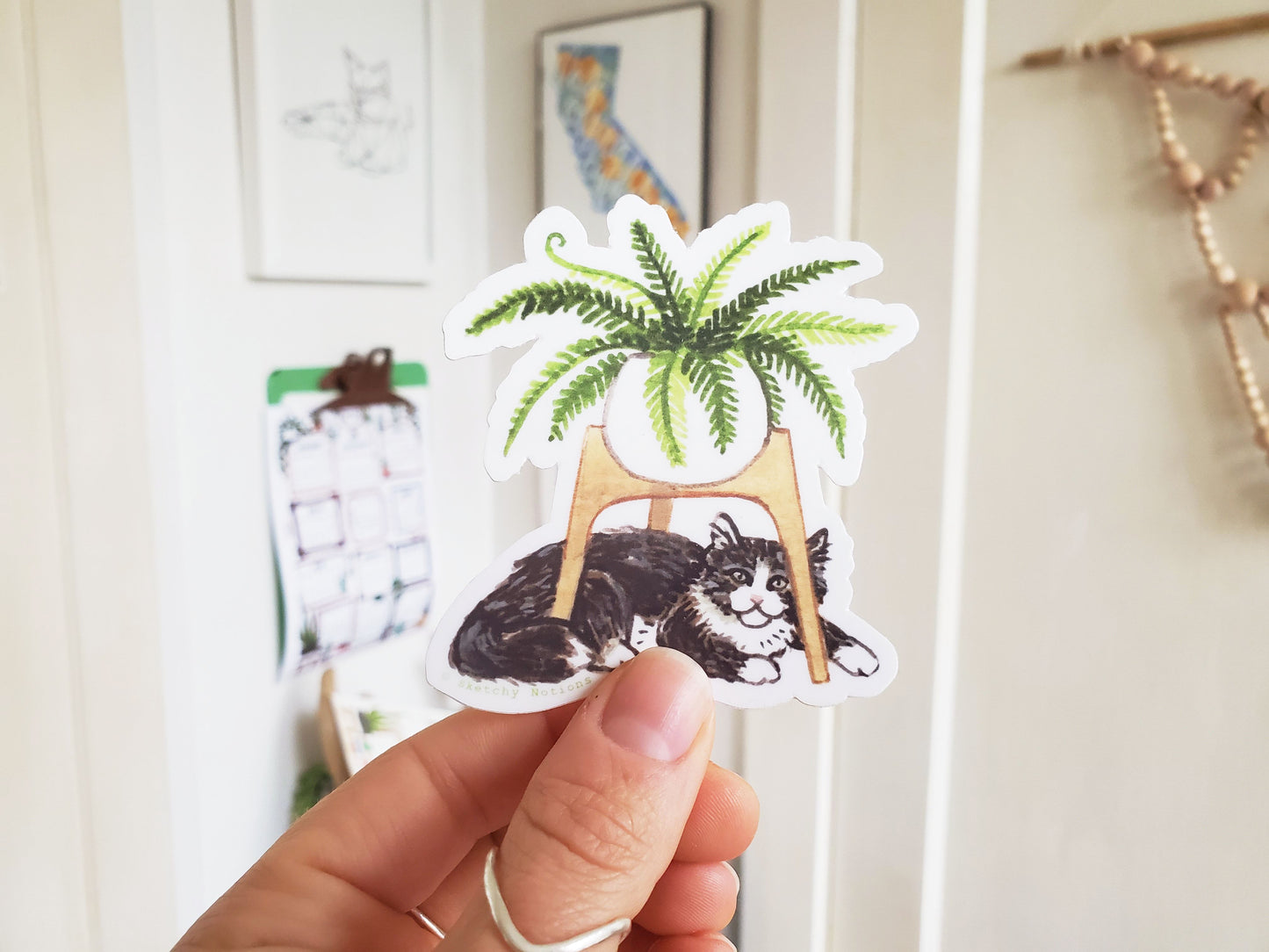 Cat and Plant Sticker 6 - Siberian Cat with Fern