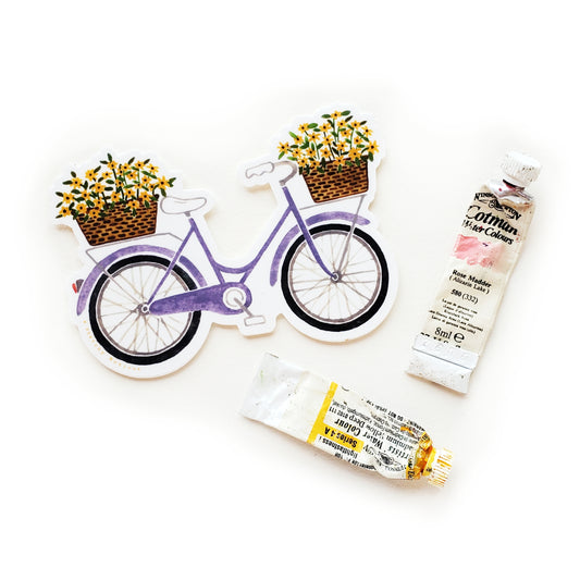 Purple Bicycle Yellow Black Eyed Susans Sticker
