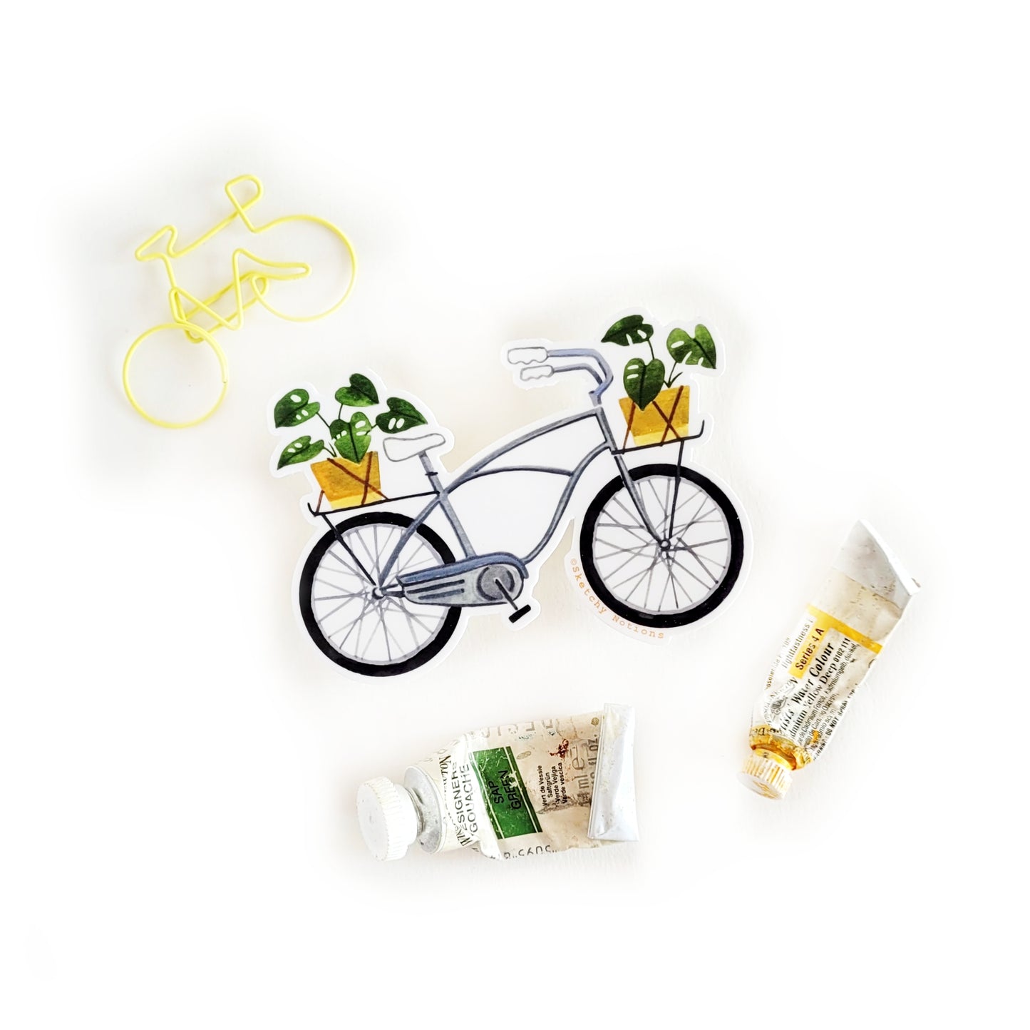 Grey Retro Bicycle with Monstera Sticker