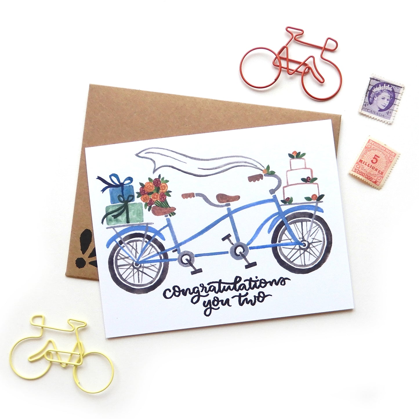 Congratulations You Two Wedding Tandem Bicycle Card