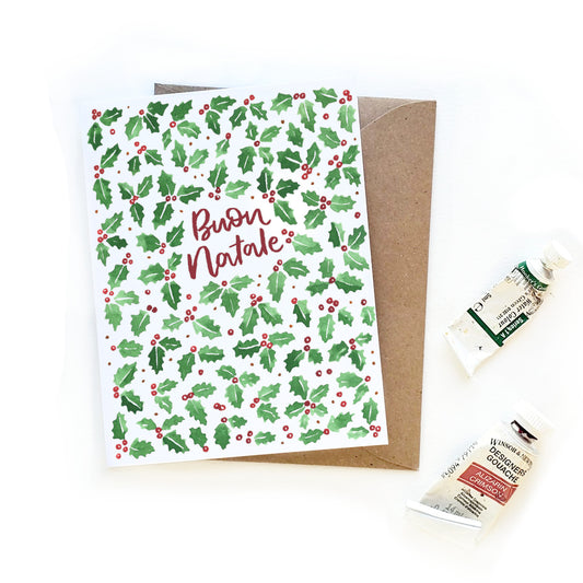 Buon Natale Holly Watercolor Card