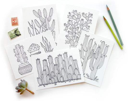 Coloring Postcards - Cactus Set
