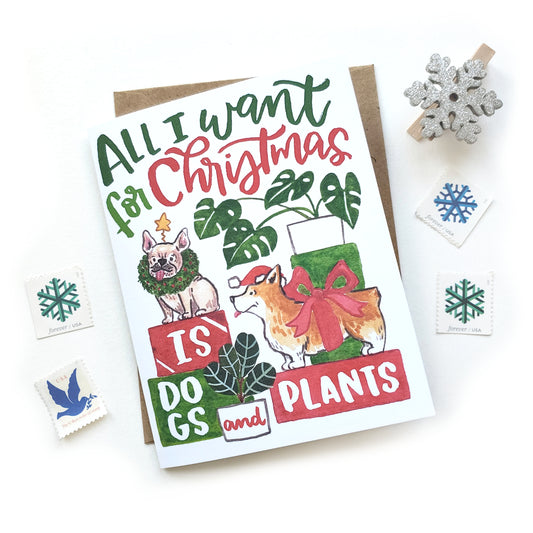 dog and plants christmas card unique greeting card watercolor illustrations sketchy notions