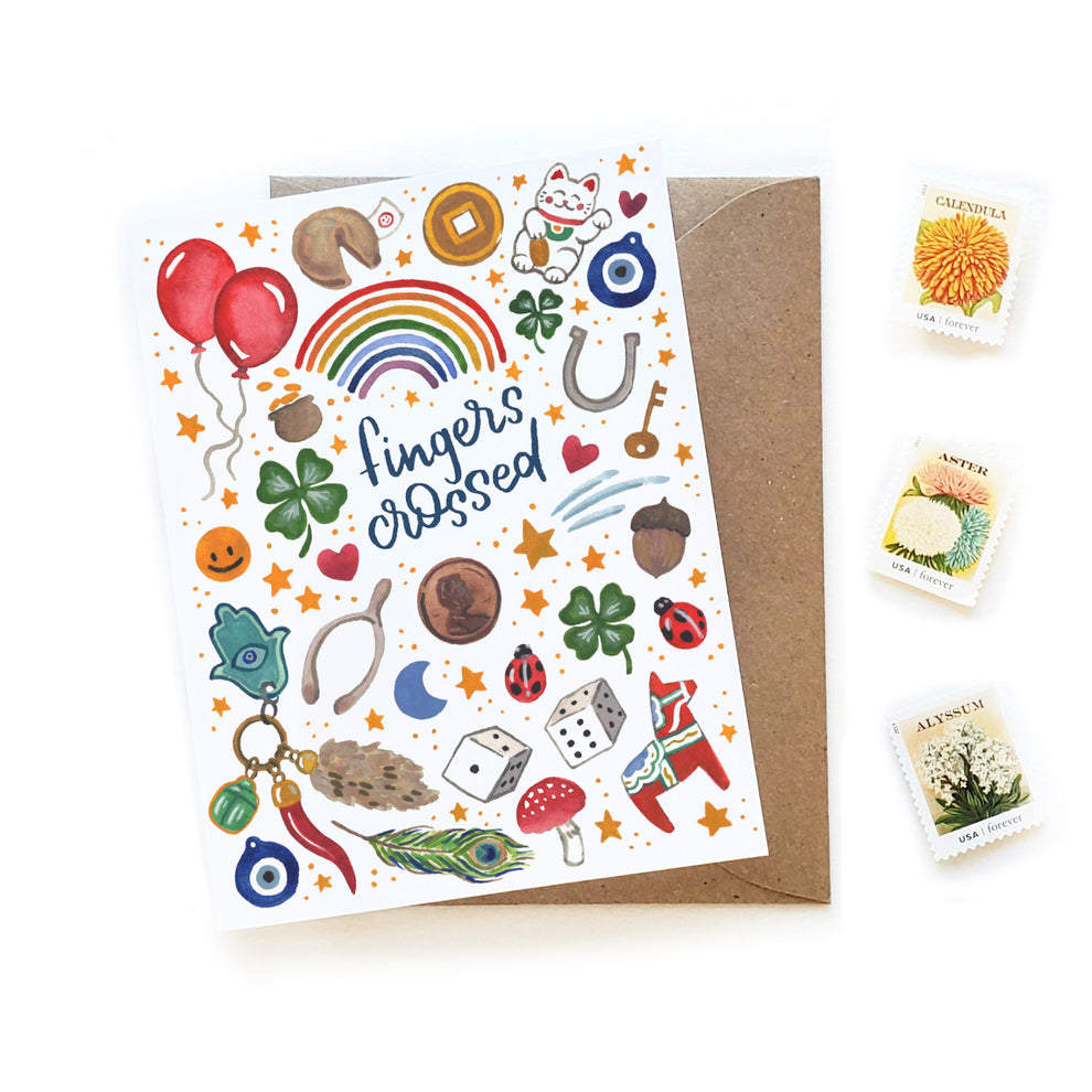 Fingers Crossed Lucky Charms Card | Watercolor Good Luck Card – Sketchy ...