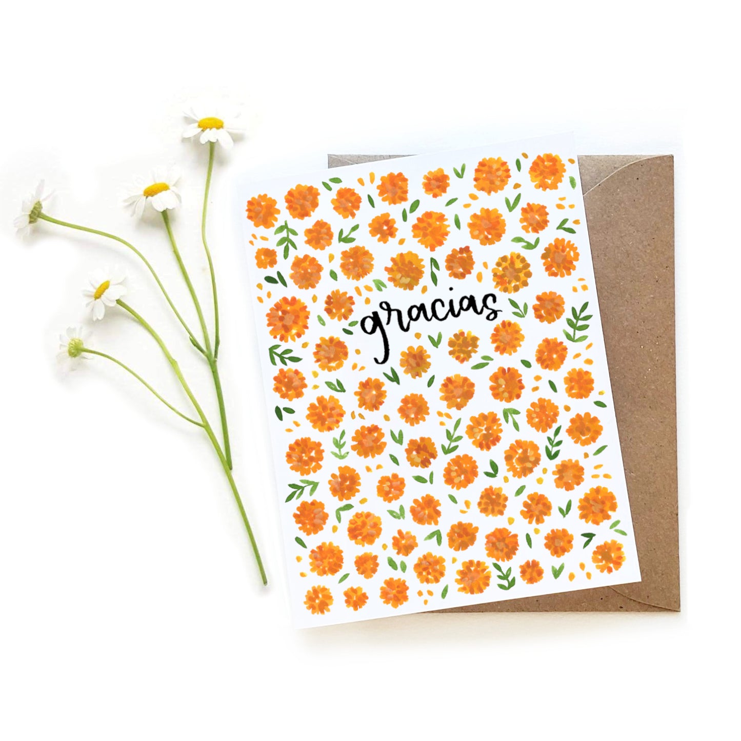 Gracias Spanish Thank You Card with Watercolor Marigolds