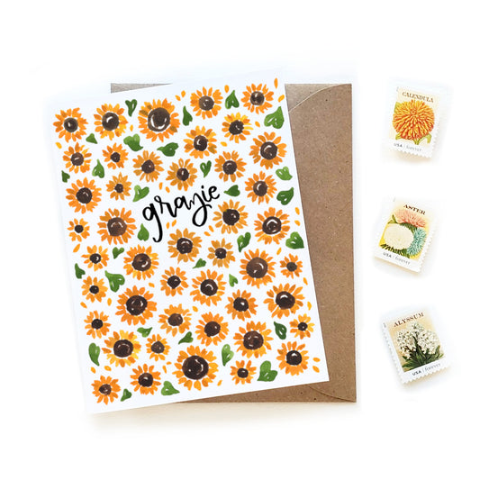 Grazie Italian Thank You Card with Sunflowers