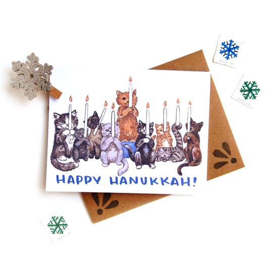 Cat Menorah Hanukkah Card