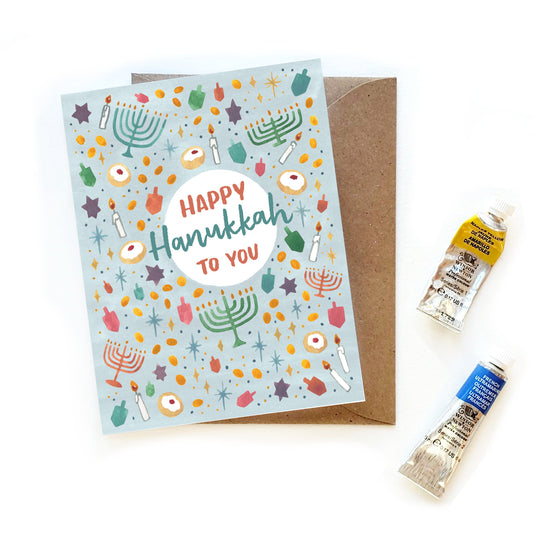 Happy Hanukkah Pastel Watercolor Card