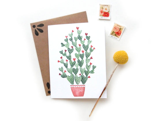 Heart Cactus Watercolor Card