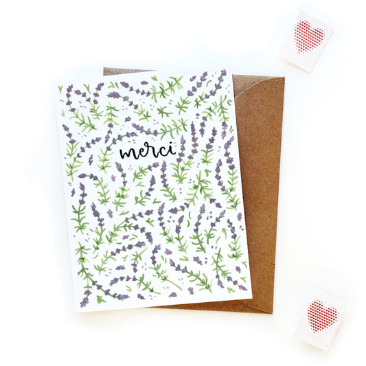 Merci French Thank You Card with Lavender