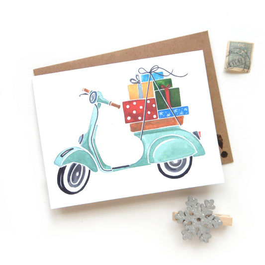 Vespa with Gifts Holiday Card