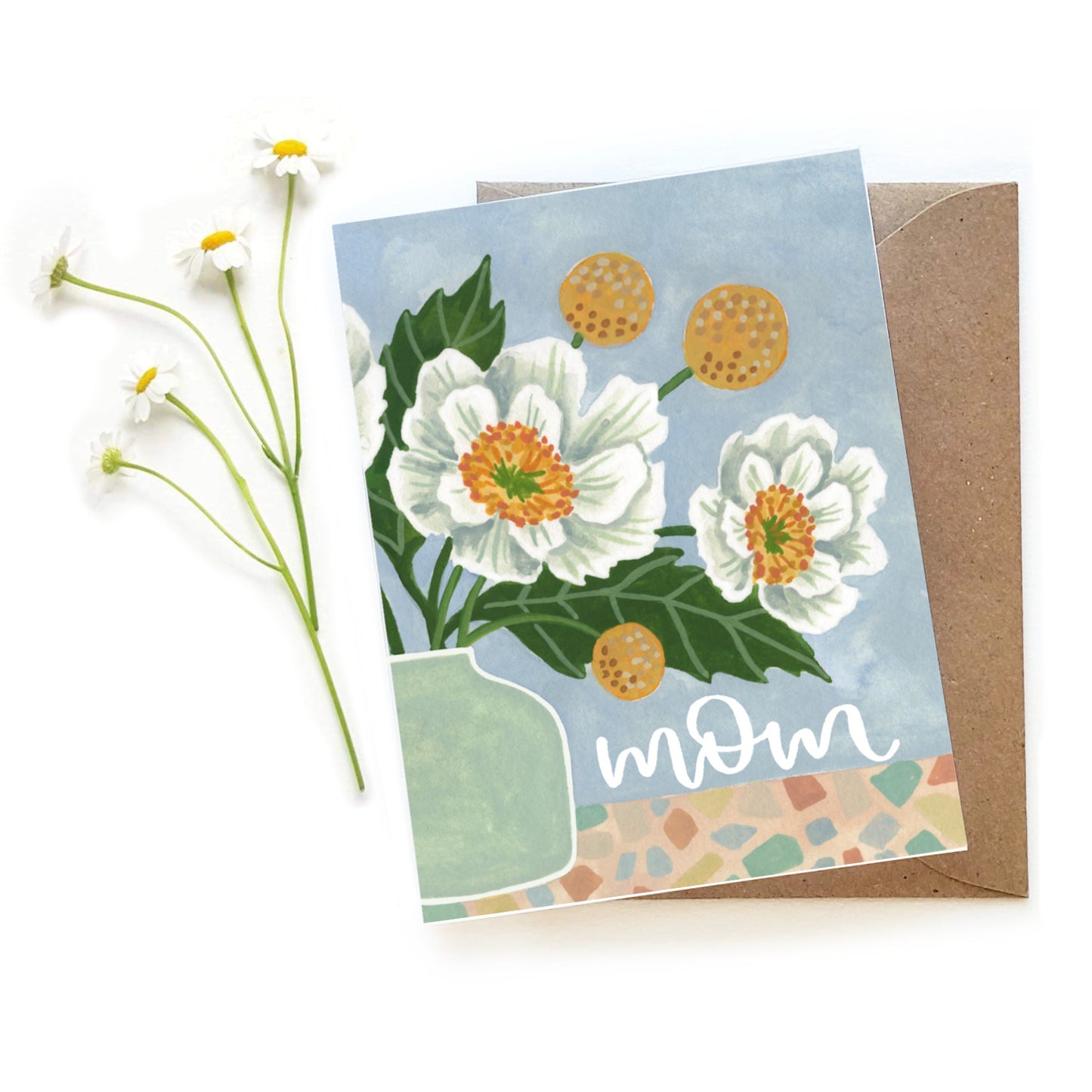 Mom Poppies Watercolor Card with Wrapped Illustration