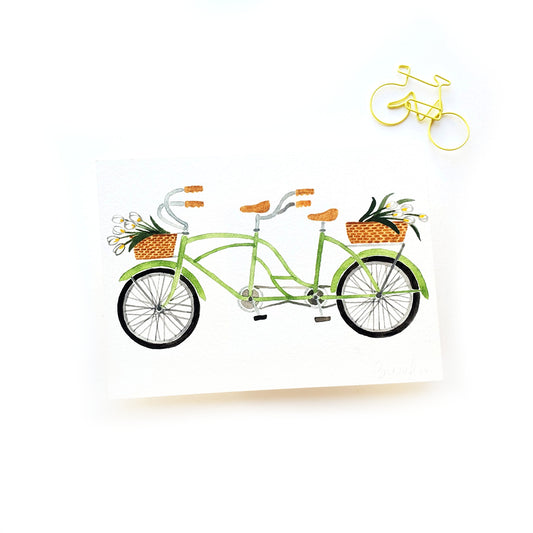Pistachio Green Tandel Bike Original Watercolor