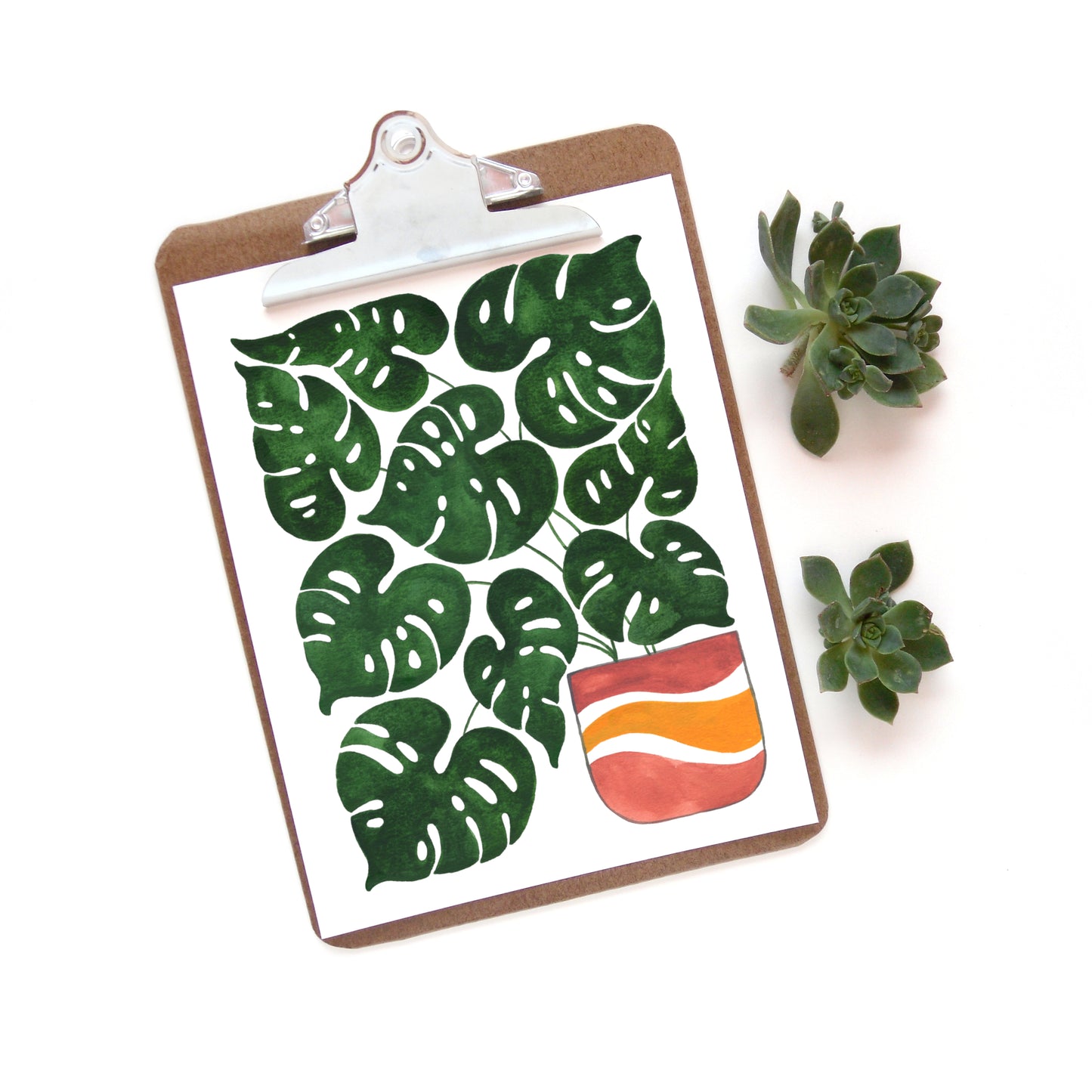 Retro Monstera Watercolor Print