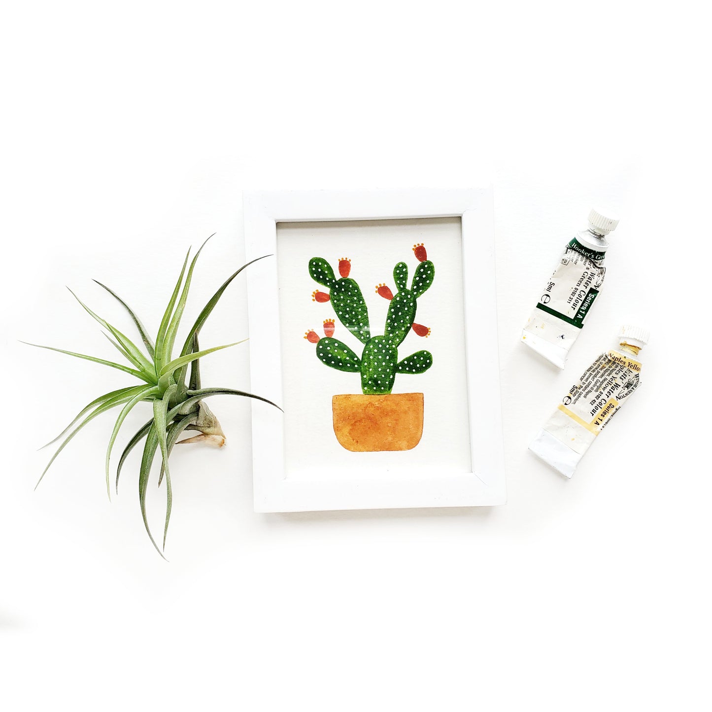 Prickly Pear Cactus Framed Watercolor Original