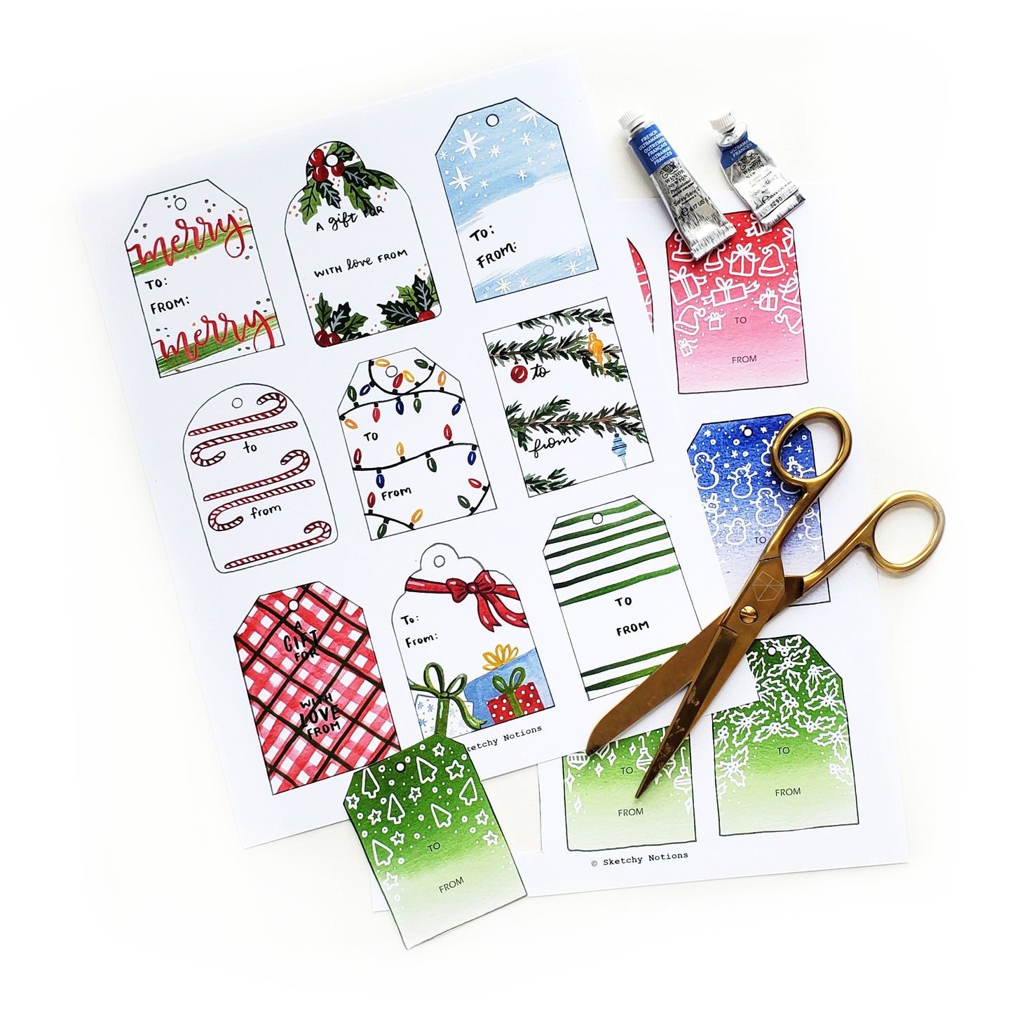 Printable Holiday Watercolor Gift Tags
