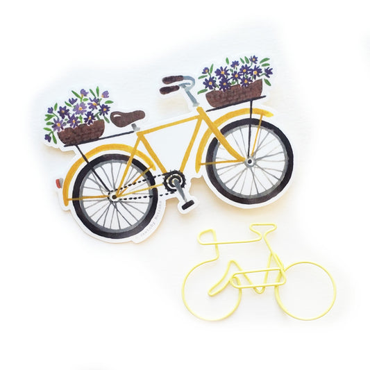 Yellow Bicycle Purple Flowers Sticker