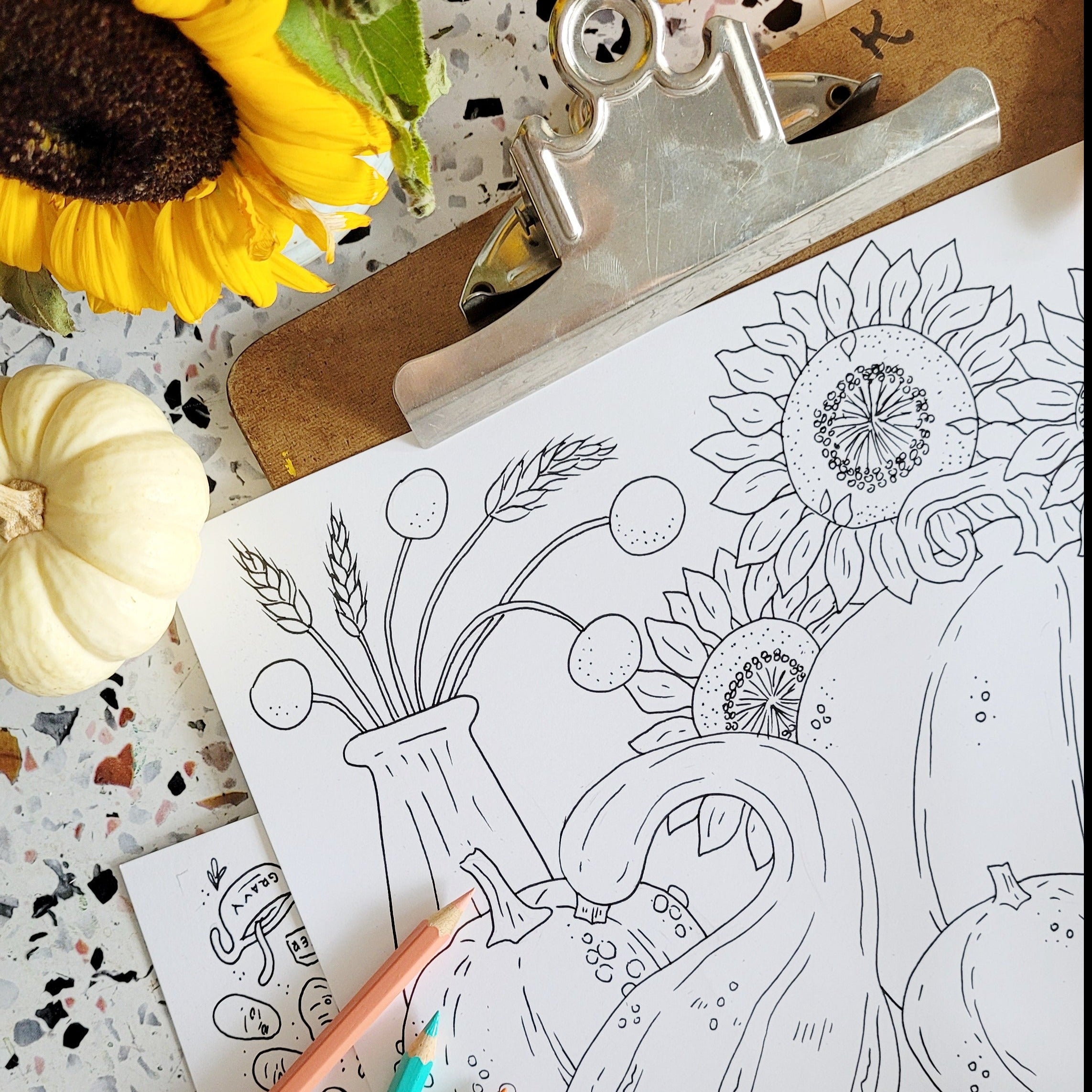 Color Page Set Thanksgiving Coloring Page Set Download | Placemat + Cards, Thank Yous ...