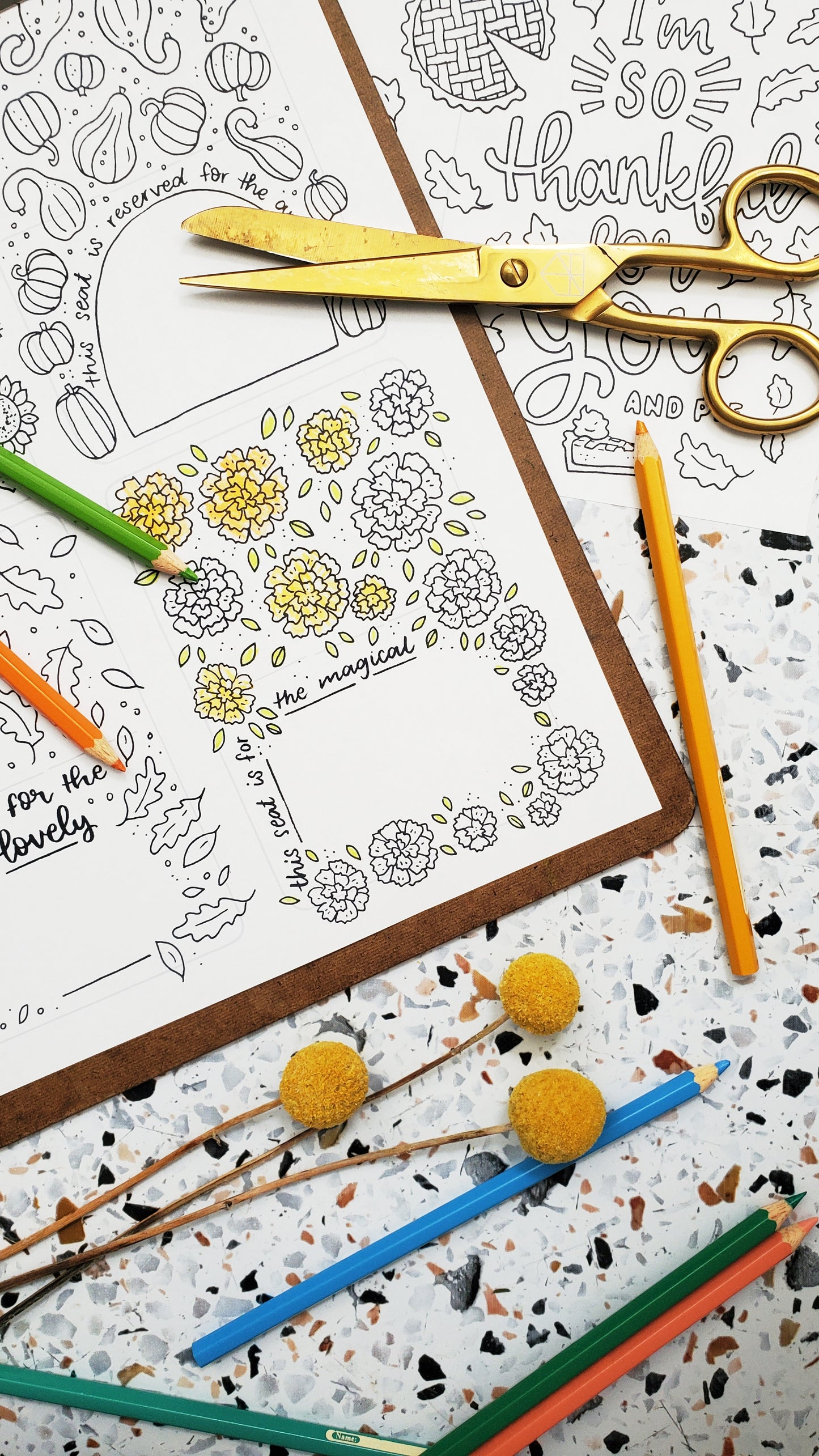 Thanksgiving Placemat, Place Card and Thank You Card Set Coloring Pages