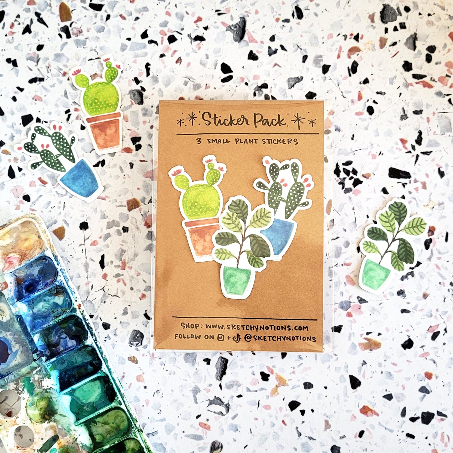 Plant Sticker Pack - Fiddle Leaf Fig, Prickly Pear and Blooming Cactus