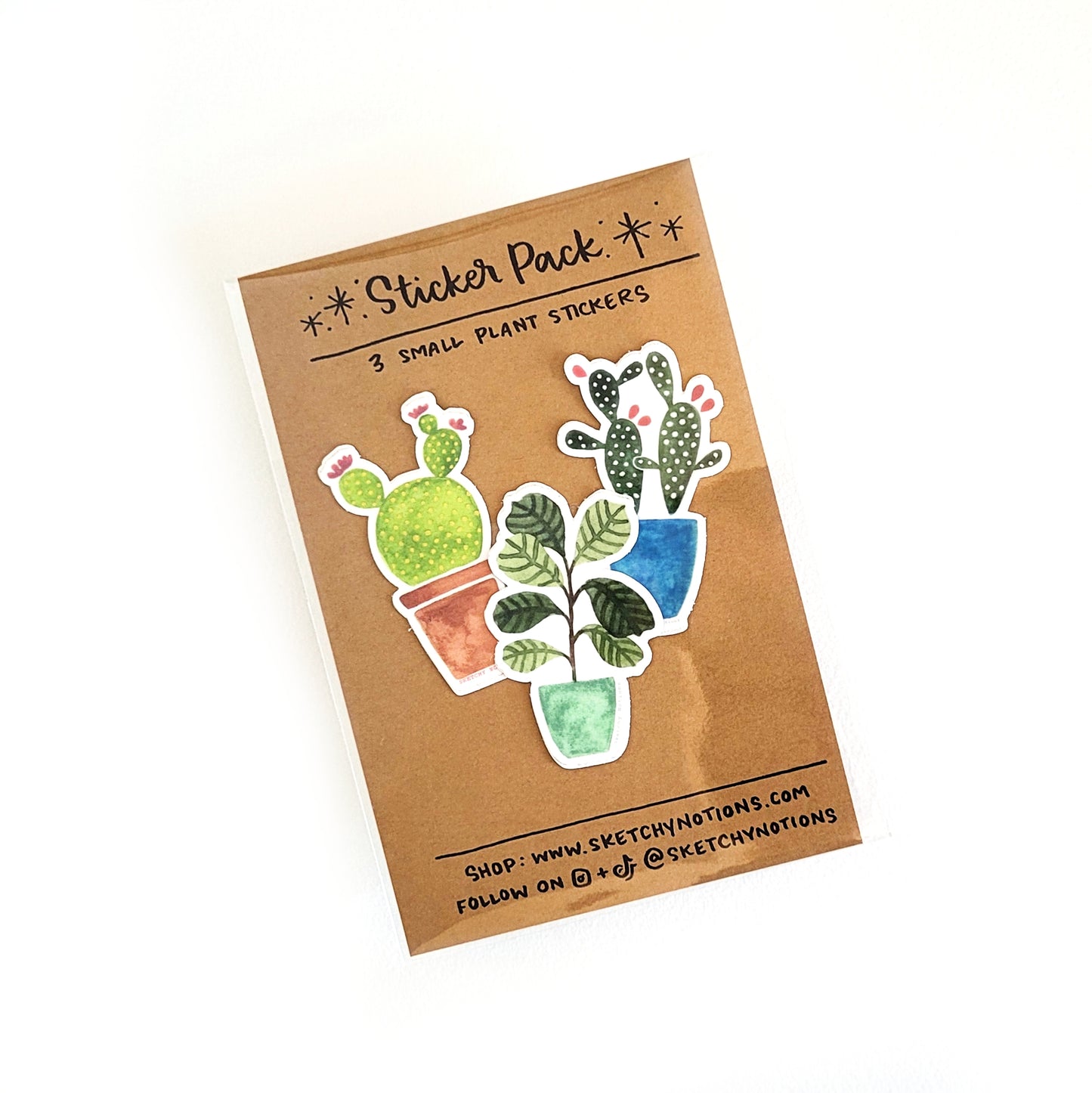 Plant Sticker Pack - Fiddle Leaf Fig, Prickly Pear and Blooming Cactus