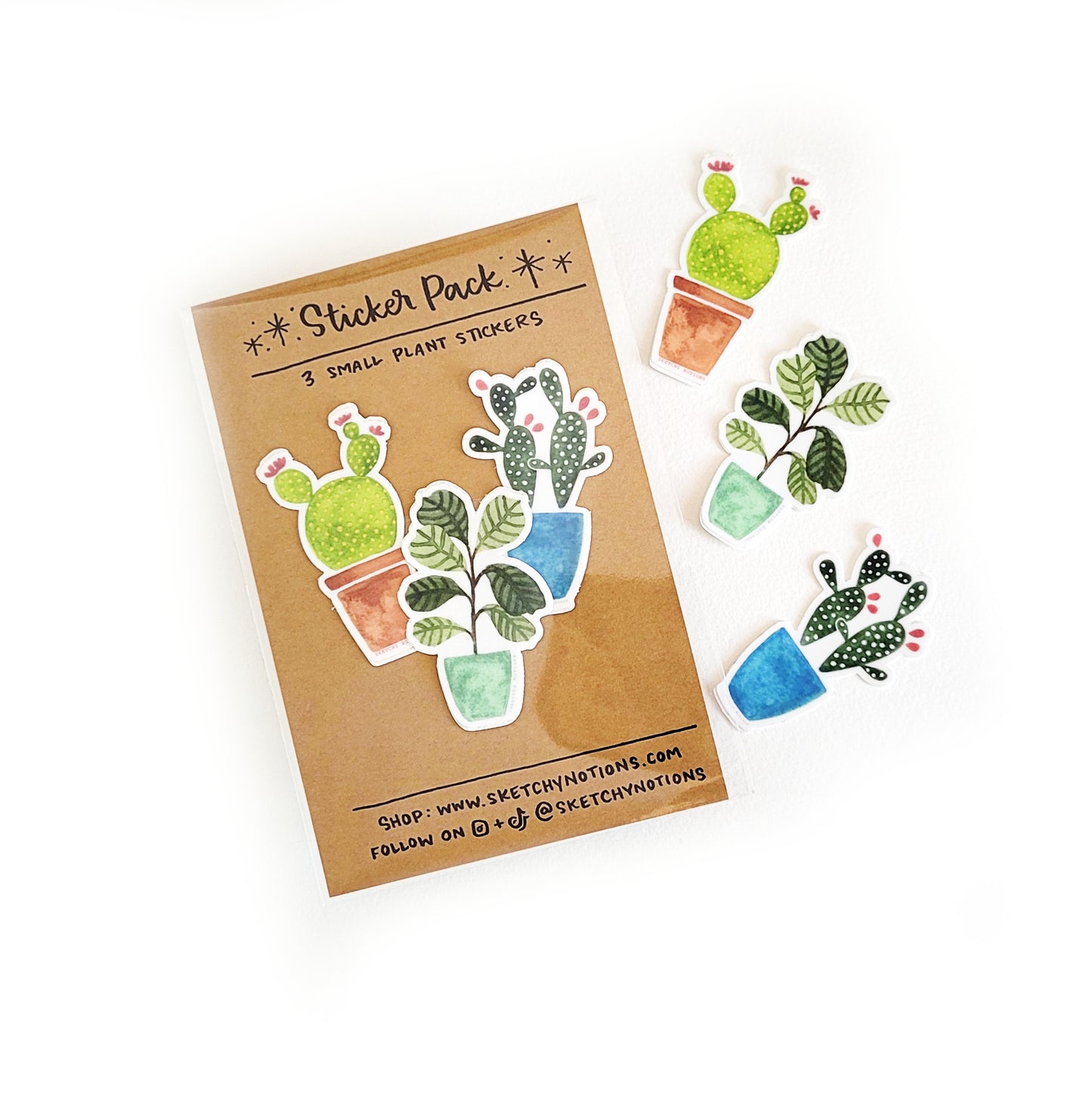 Plant Sticker Pack - Fiddle Leaf Fig, Prickly Pear and Blooming Cactus