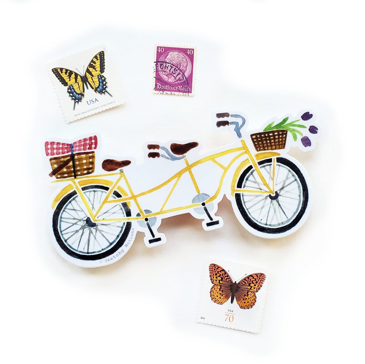 Yellow Tandem Bicycle Sticker
